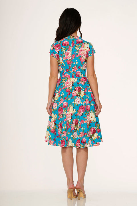 Blue & Pink Floral Swing Dress