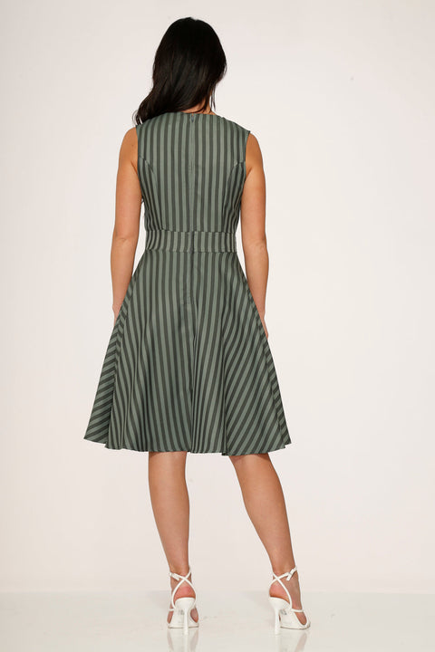 Olive Stripe Swing Dress