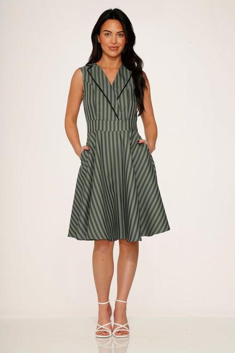 Olive Stripe Swing Dress