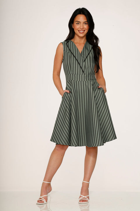 Olive Stripe Swing Dress
