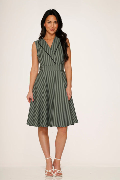Olive Stripe Swing Dress