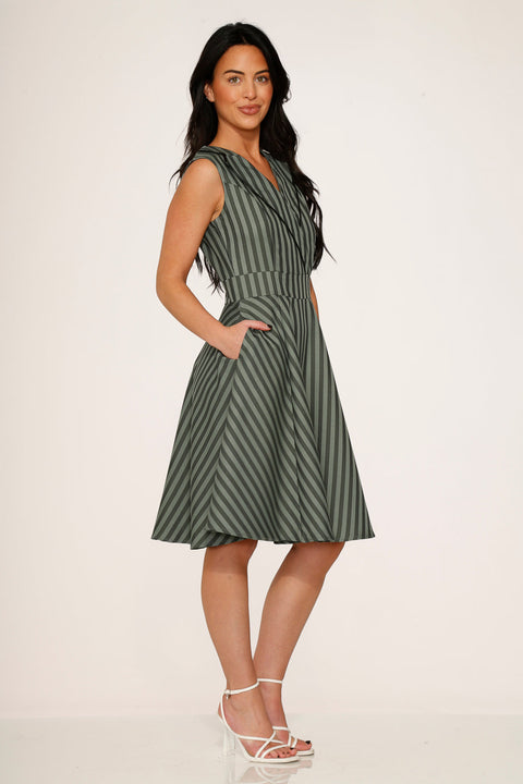 Olive Stripe Swing Dress