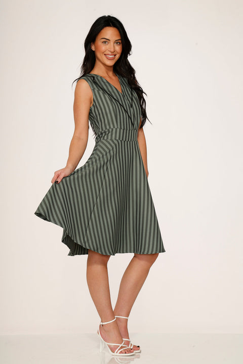 Olive Stripe Swing Dress