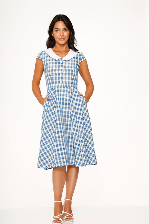 Blue Checker Swing Dress