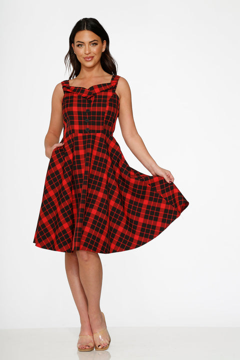 Red Plaid Swing Dress