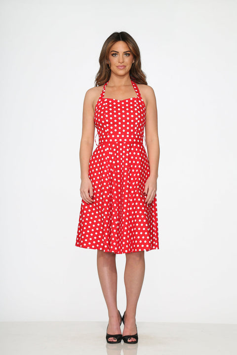 Red & White Polka Dot Halter Dress