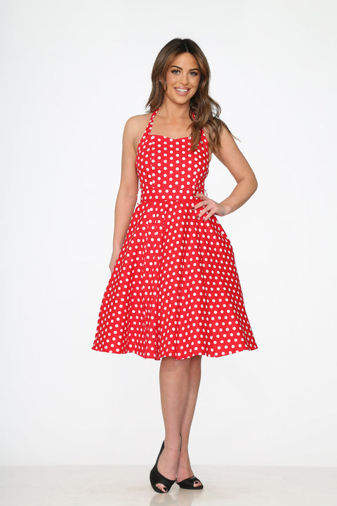 Red & White Polka Dot Halter Dress