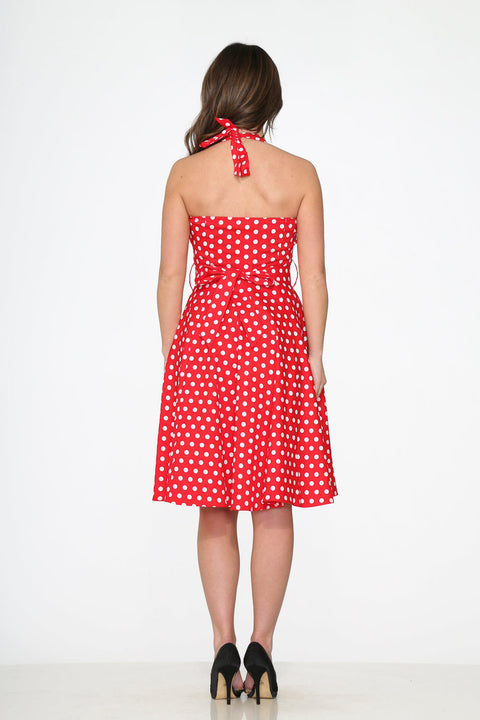 Red & White Polka Dot Halter Dress