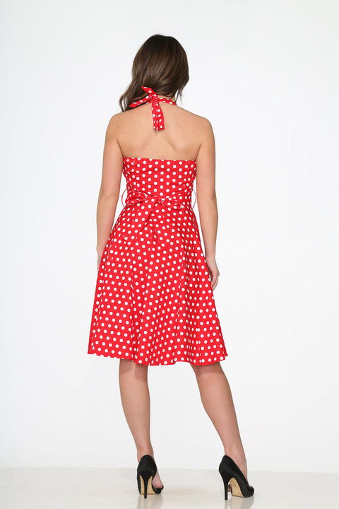 Red & White Polka Dot Halter Dress