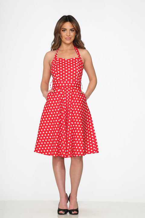 Red & White Polka Dot Halter Dress