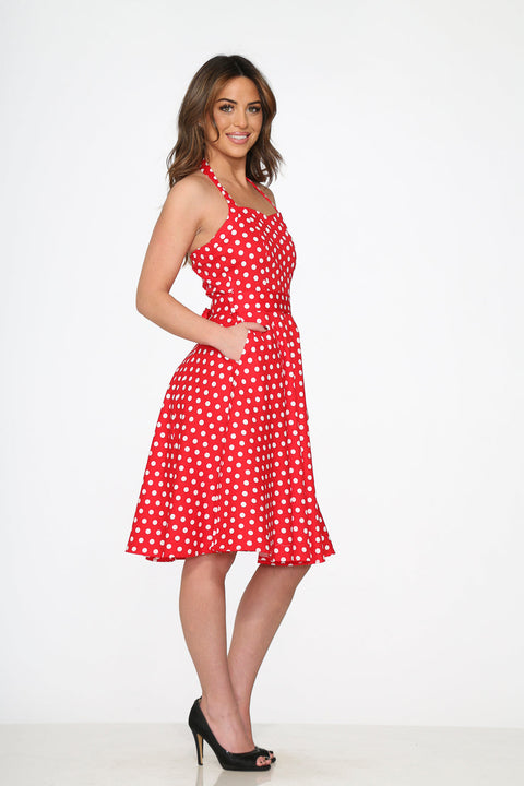 Red & White Polka Dot Halter Dress