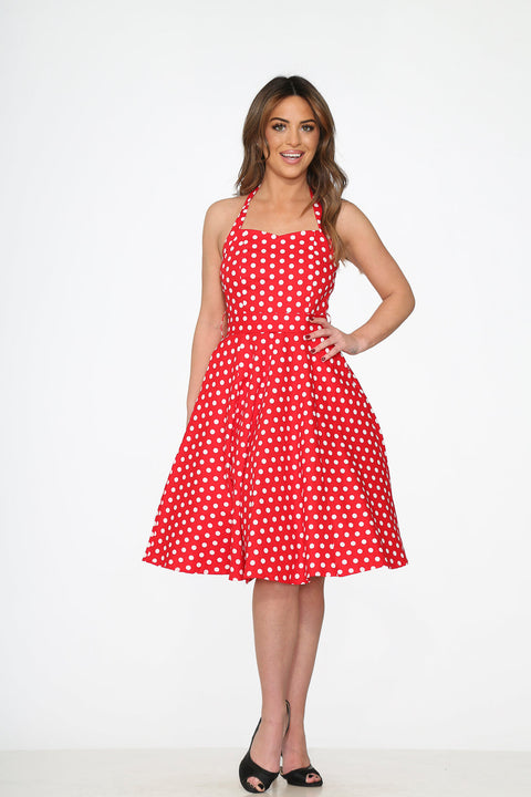 Red & White Polka Dot Halter Dress
