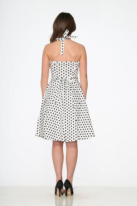White & Black Polka Dot Halter Dress