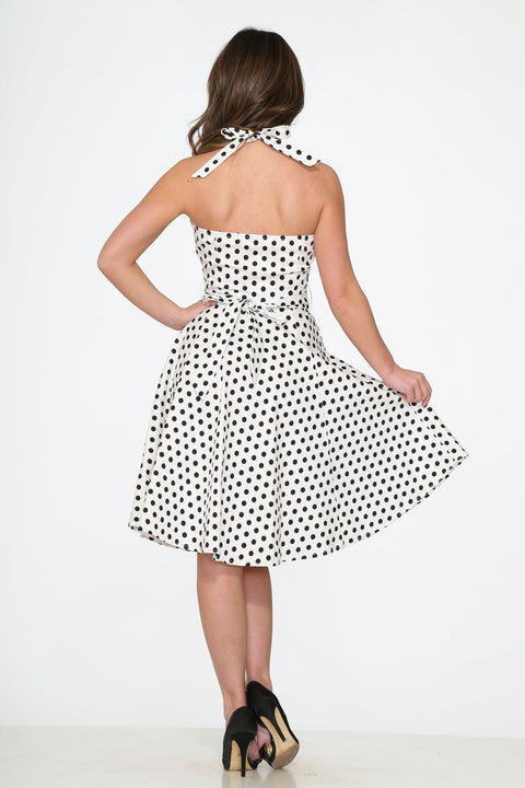 White & Black Polka Dot Halter Dress