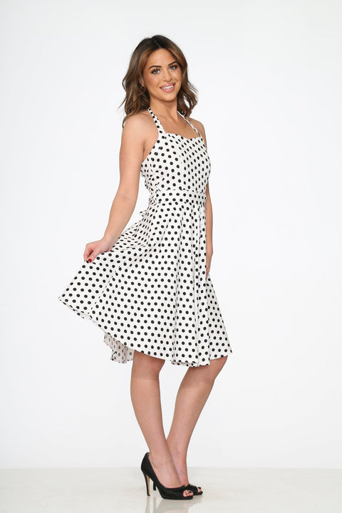 White & Black Polka Dot Halter Dress