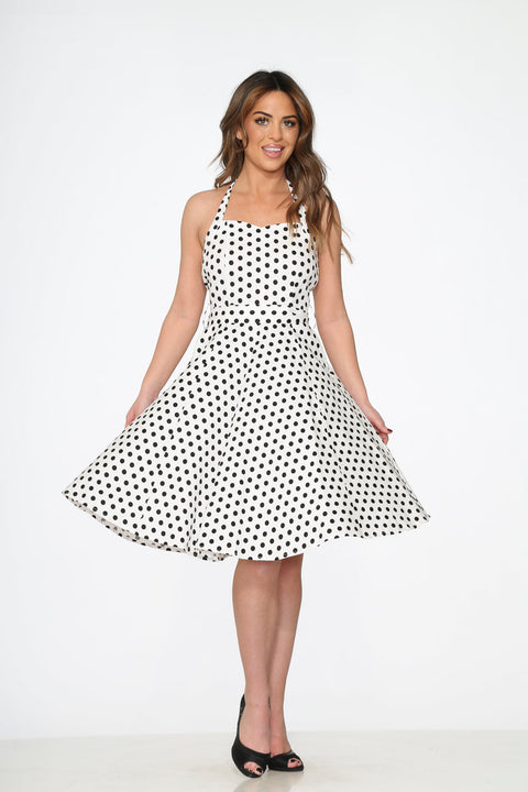 White & Black Polka Dot Halter Dress