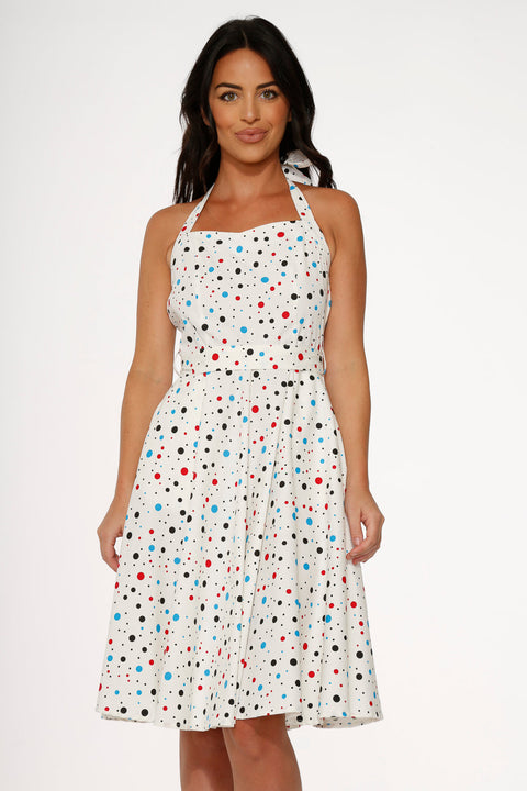 White Candy Halter Swing Dress