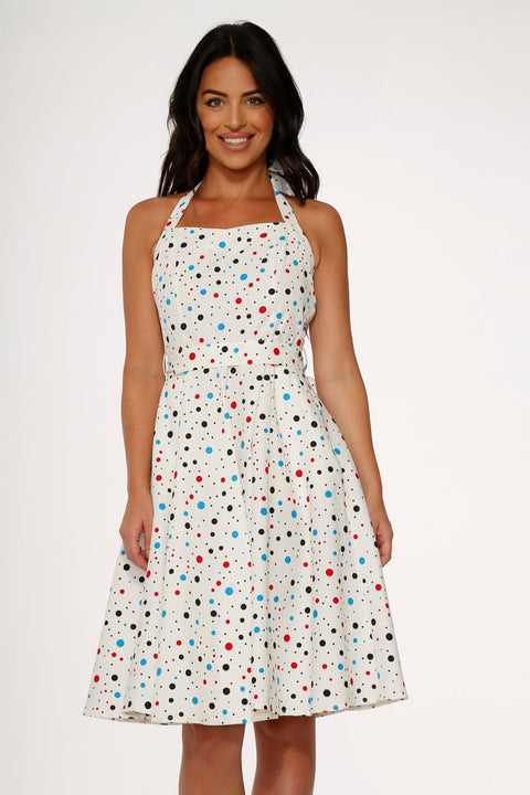 White Candy Halter Swing Dress