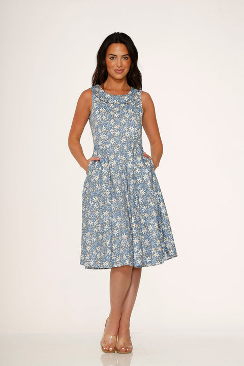 Blue Daisy Floral Swing Dress