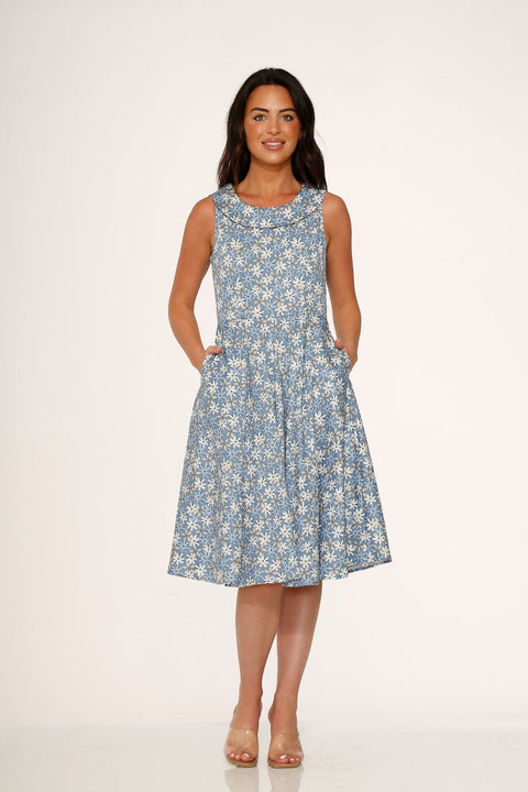 Blue Daisy Floral Swing Dress