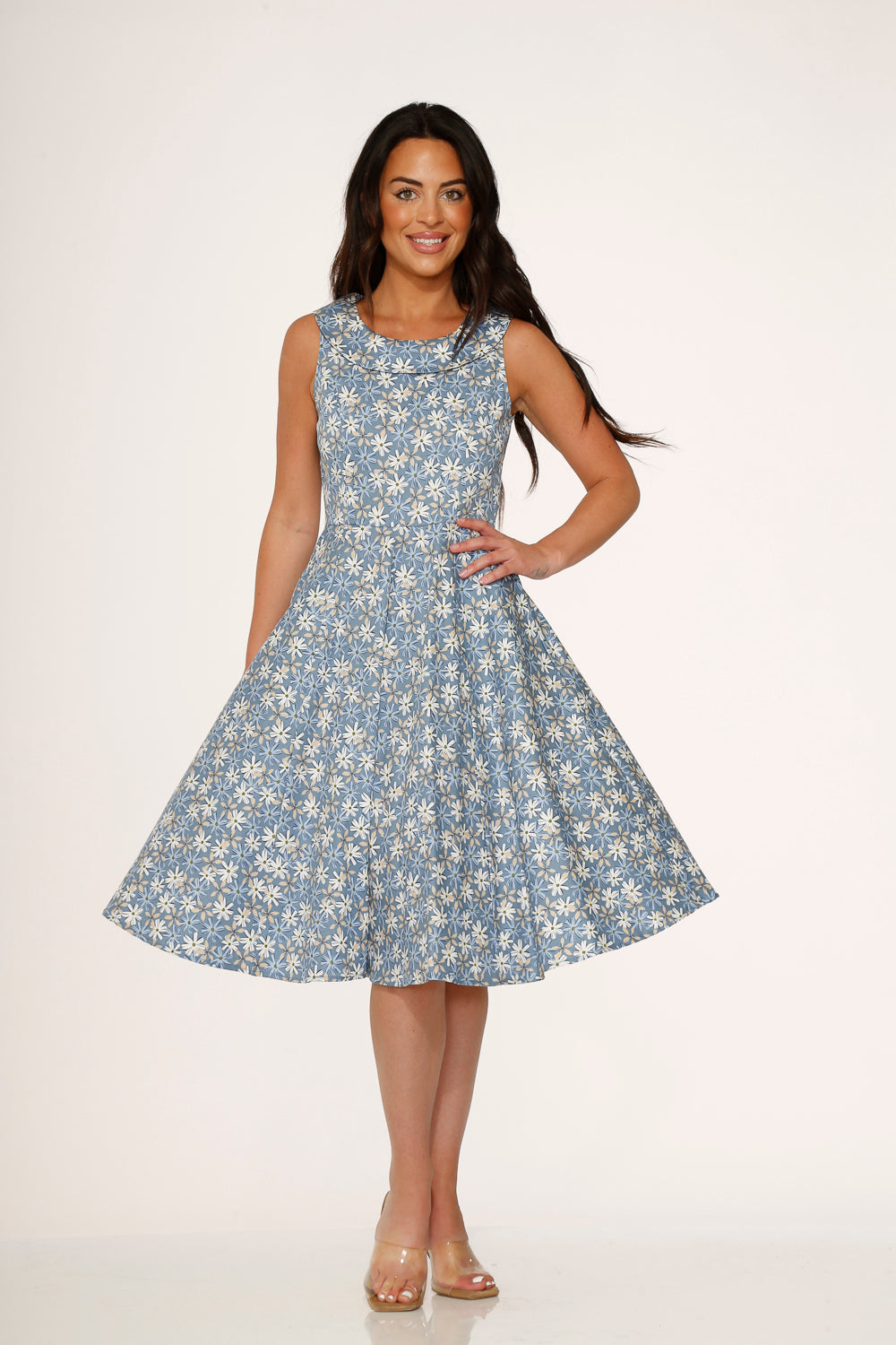 Blue Daisy Floral Swing Dress 4 Blue Daisy Floral Swing Dress 4