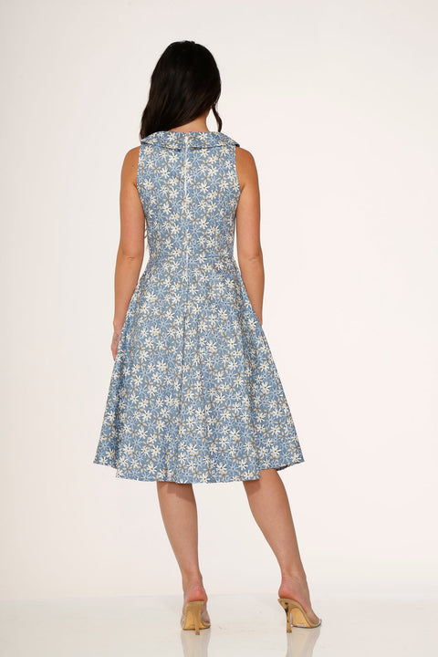 Blue Daisy Floral Swing Dress