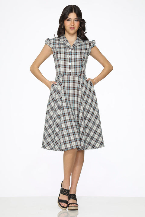 Brown & Blue Plaid Swing Dress