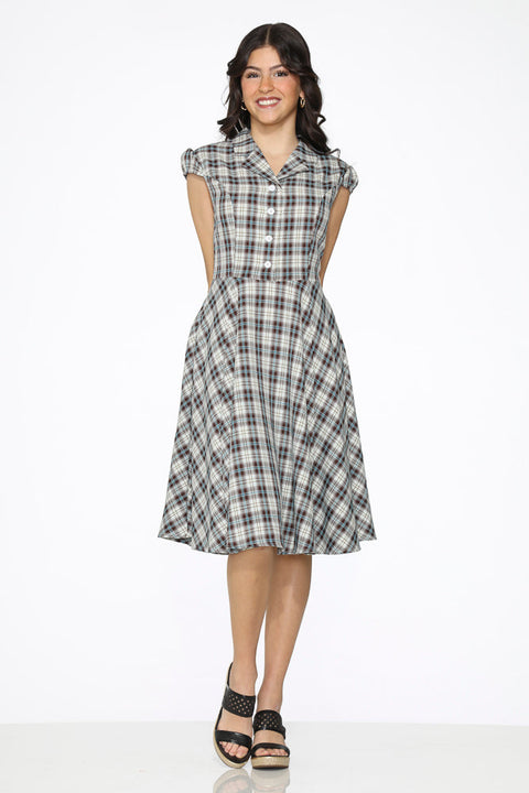 Brown & Blue Plaid Swing Dress