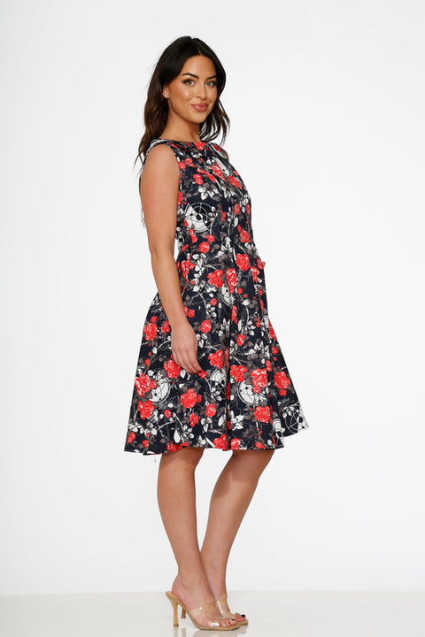 Navy Floral Swing Dress