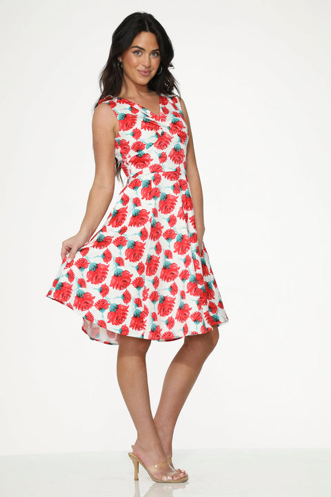White Red Rose Swing Dress