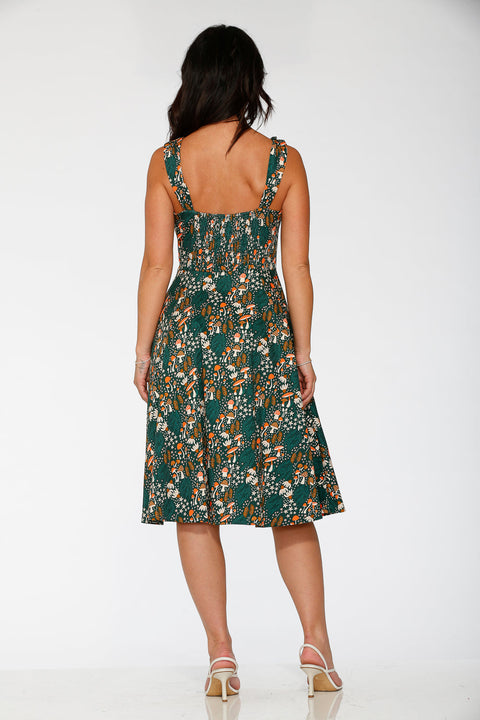 Olive Mushroom Swing Dress