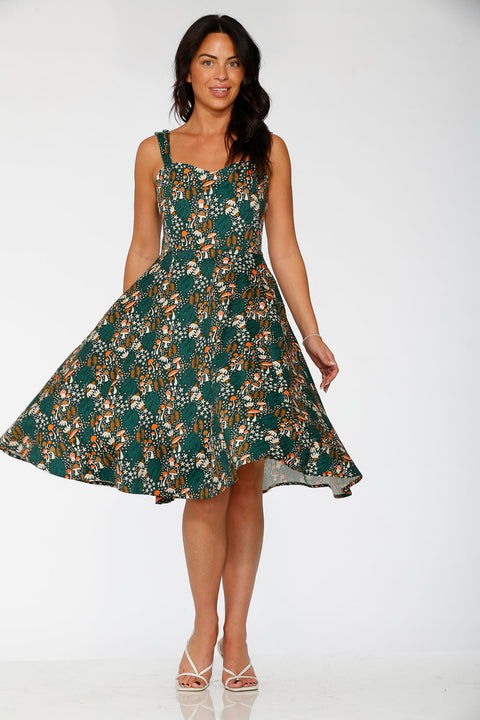 Olive Mushroom Swing Dress