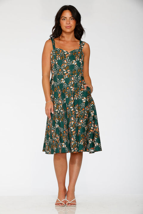 Olive Mushroom Swing Dress