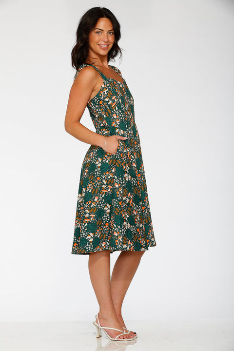 Olive Mushroom Swing Dress