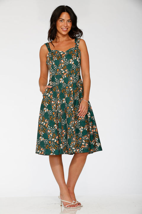 Olive Mushroom Swing Dress