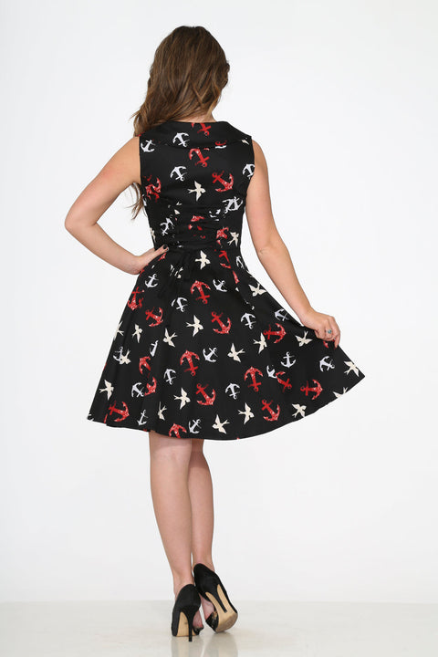 Black Swallow Swing Dress