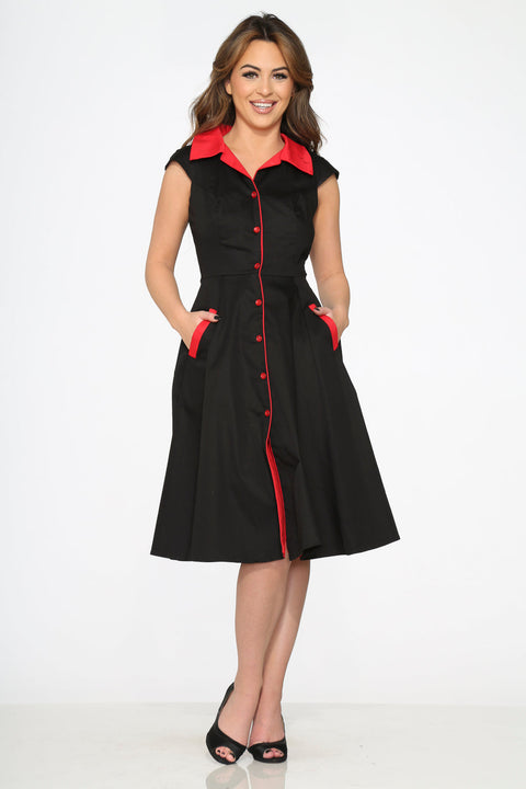 Black Red Trim Swing Dress