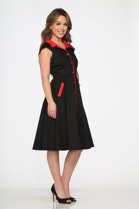 Black Red Trim Swing Dress