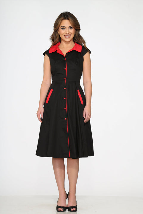 Black Red Trim Swing Dress