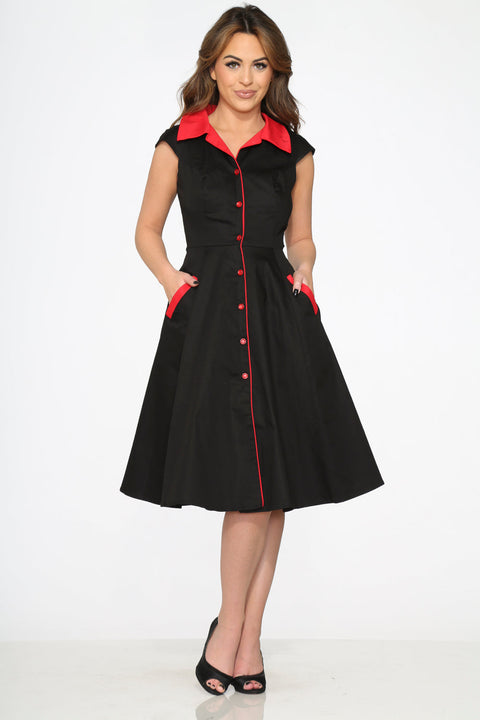 Black Red Trim Swing Dress