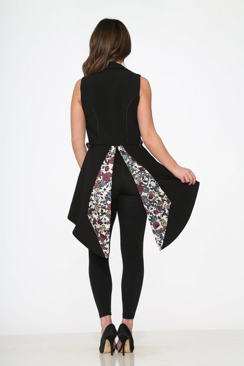 Black Floral Vest Back Split