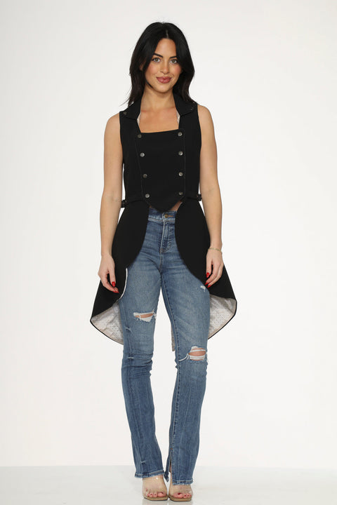 Black& Beige Pin Dot Vest