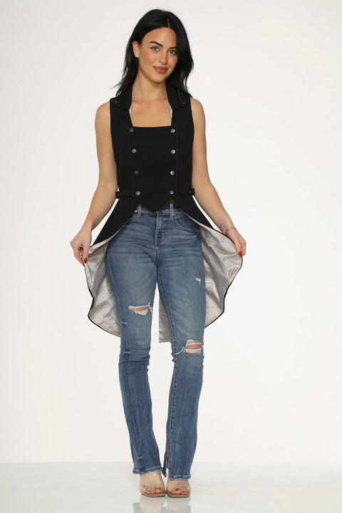 Black& Beige Pin Dot Vest