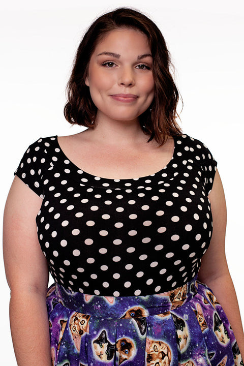 Boat Neck Top in Polka Dots