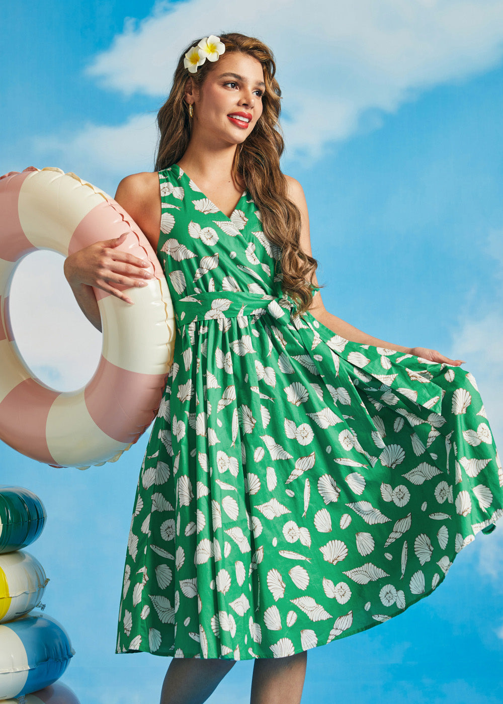 Instant Energy Faux-Wrap Dress in Shell Yeah, Size 3X
