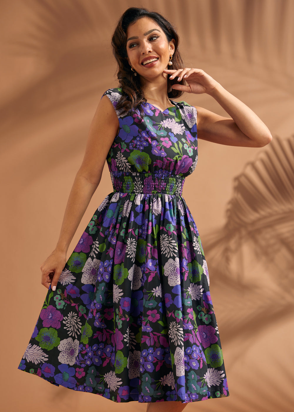 mod clothes dresses Retro Floral Smocked Waist Midi Dress with Pockets Effortlessly chic and practical 'Women''s Piera Mini Dress Size:14X (18) 06/12/2026