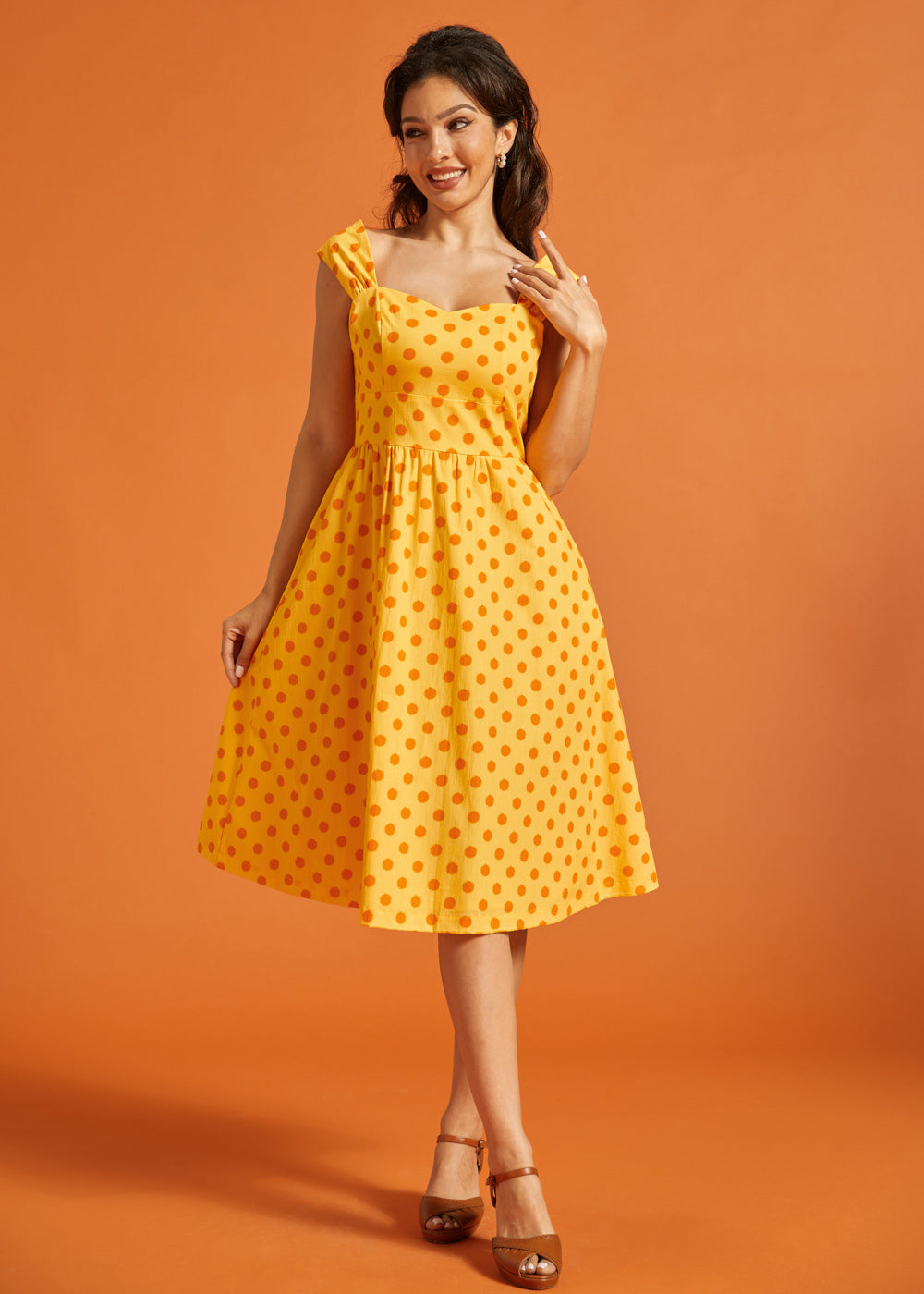 Dance Beneath the Sunrays Fairytale Midi Dress in Honey Dot, Size 1X