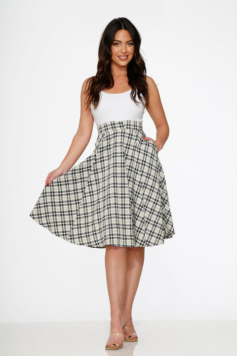 Off White Plaid Swing Skirt