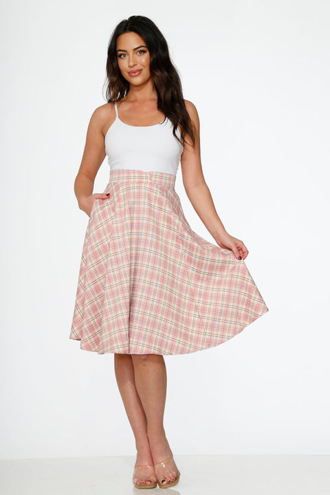Pink Plaid Swing Skirt