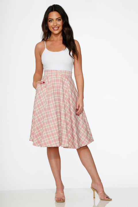 Pink Plaid Swing Skirt